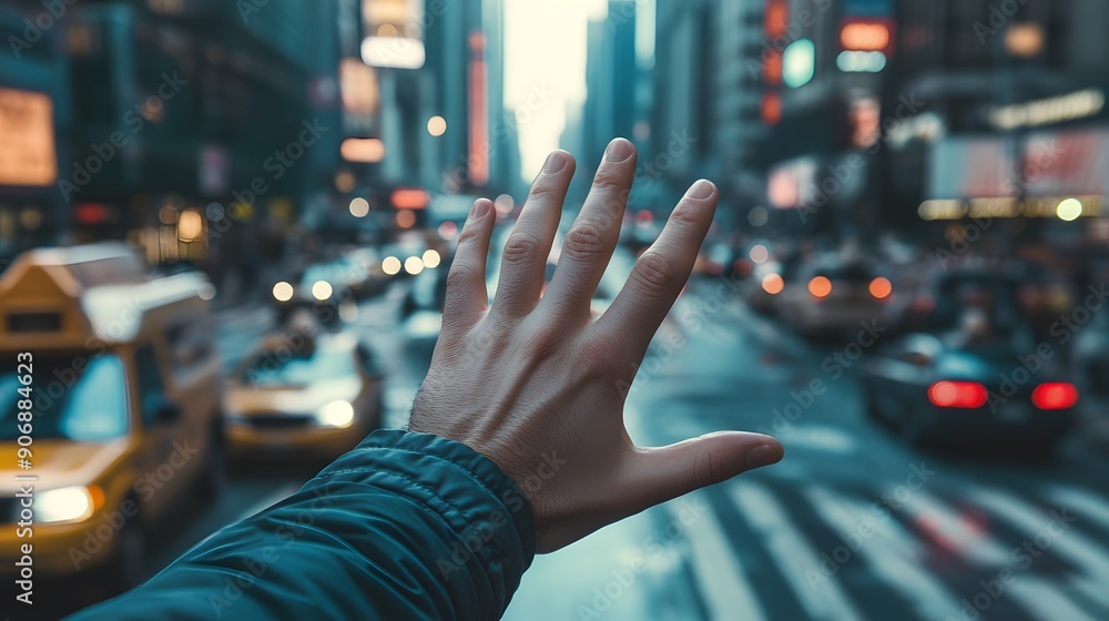 Stop Hand Gesture: A hand making a stop gesture with a busy street as the backdrop.
Stop Hand Gesture: A hand making a stop gesture with a busy street as the backdrop.