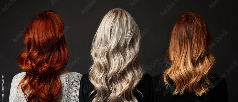 Women showcasing various shades of wavy hair. Women showcasing various shades of wavy hair.