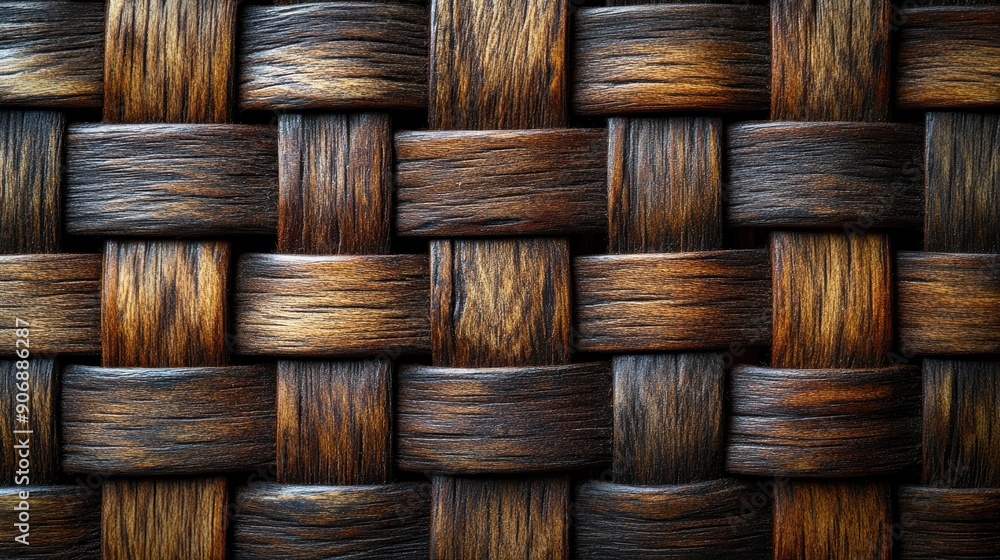 Close-up of Interwoven Wooden Strips Creating a Textured Pattern with Rich Brown Tones and Natural Grain Details Close-up of Interwoven Wooden Strips Creating a Textured Pattern with Rich Brown Tones and Natural Grain Details