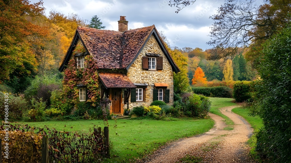 Obraz premium Picturesque Countryside Cottage with Charming Rural Landscape