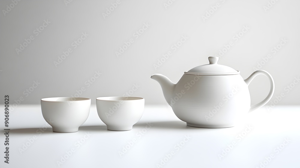 Elegant White Teapot with Minimalist Design Two Cups Elegant White Teapot with Minimalist Design Two Cups