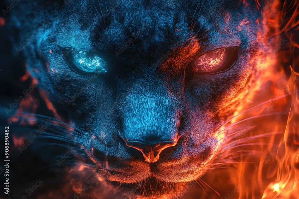 A Tiger's Face Divided by Fire and Ice A Tiger's Face Divided by Fire and Ice