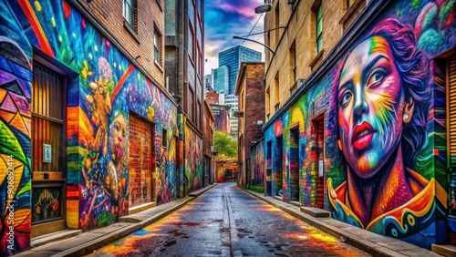 Colorful Vibrant Street Art in Urban Alleyway