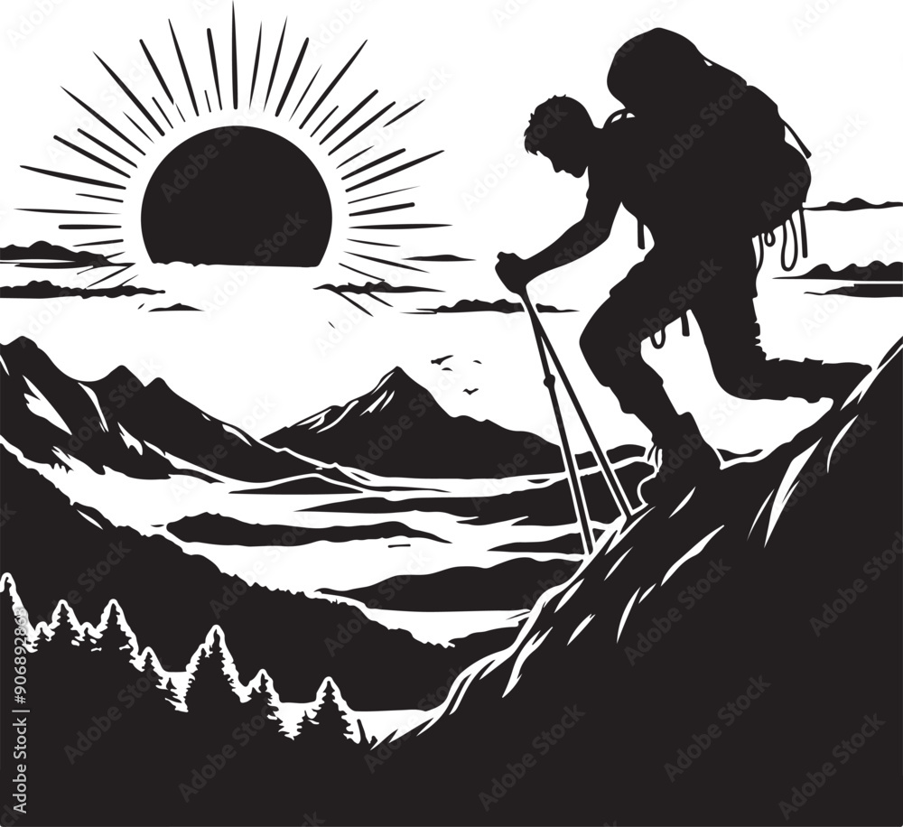 A man climbing a mountain silhouette vector illustration A man climbing a mountain silhouette vector illustration