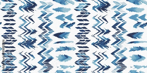 Summery ikat zig zag border pattern in painterly brushstroke digital design. Modern coastal living printed textile decor in seamless banner tape template. photo