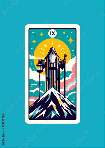  The Hermit: Tarot Card Featuring Wise Sage on Mountain, Symbolizing Introspection, Solitude, and Inner Guidance