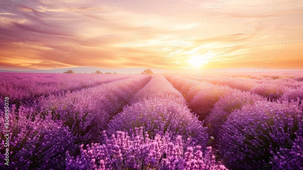 Fototapeta premium Sunset over Lavender Field
