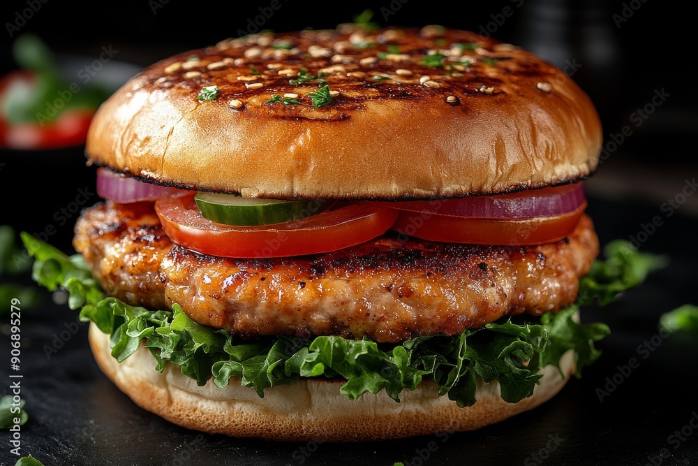 A delicious crispy chicken burger. Generative AI A delicious crispy chicken burger. Generative AI