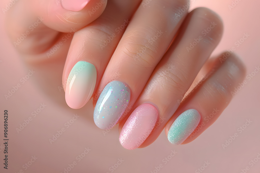 Soft pastel ombre manicure on short nails, offering a gentle and sophisticated look with smooth color transitions Soft pastel ombre manicure on short nails, offering a gentle and sophisticated look with smooth color transitions