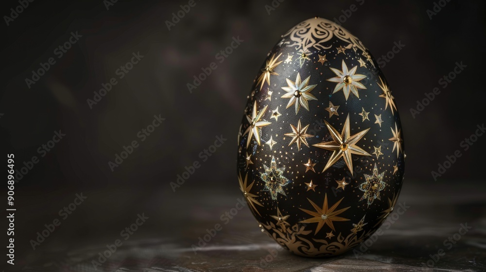 Black and Gold Easter Egg with Star Design. Black and Gold Easter Egg with Star Design.