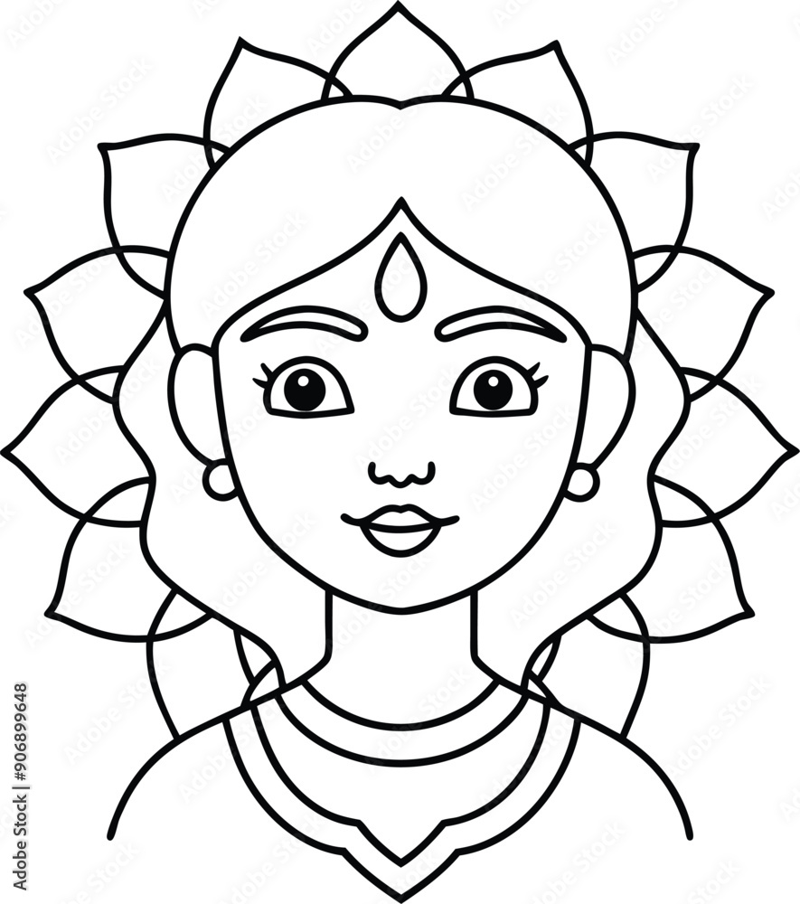 Obraz premium Cute Girl Face Coloring Page Minimal Line Art with Geometric Mandala Design