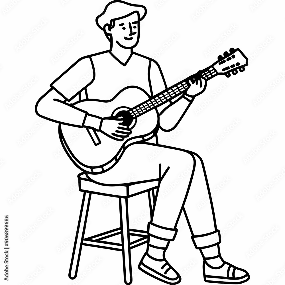 A musician playing guitar sitting on a chair vector A musician playing guitar sitting on a chair vector