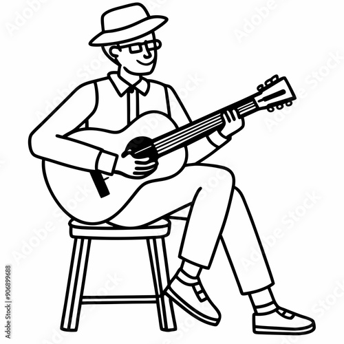 A musician playing guitar sitting on a chair vector