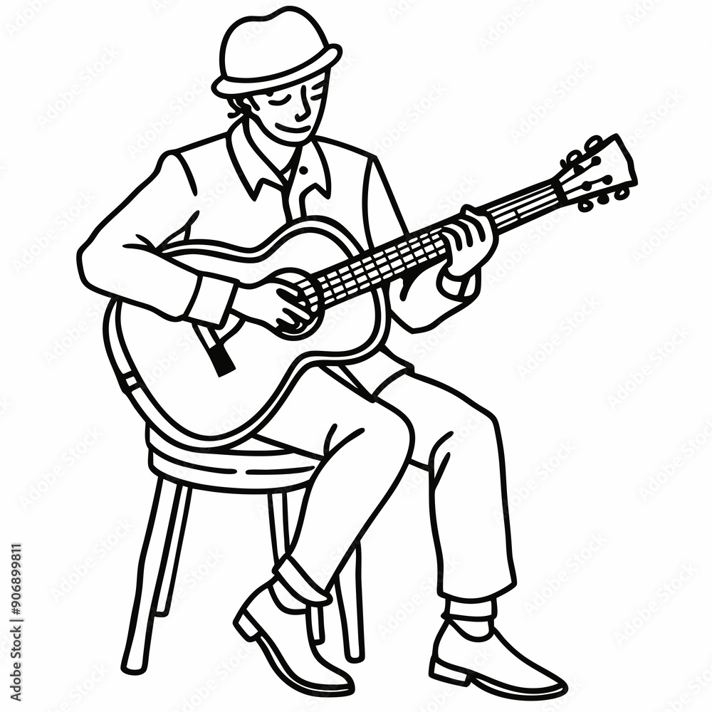 A musician playing guitar sitting on a chair vector A musician playing guitar sitting on a chair vector