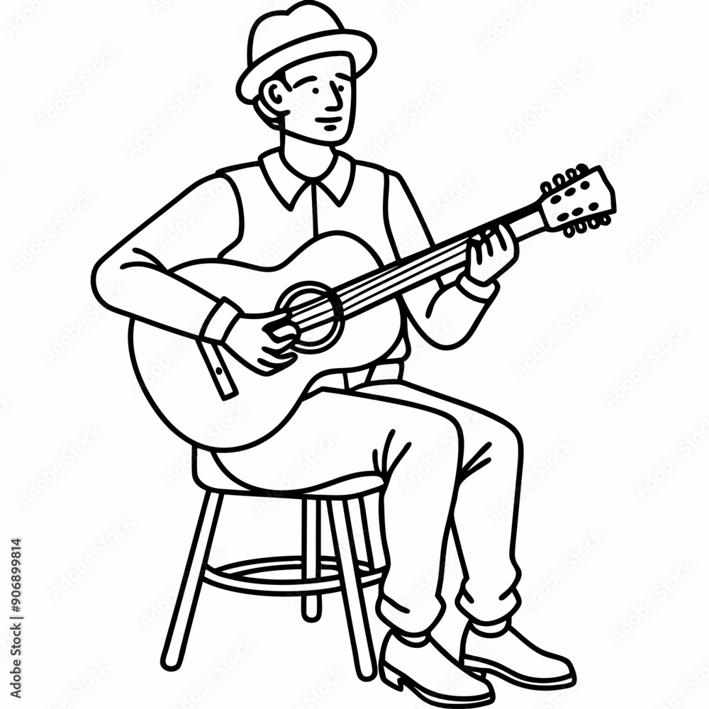 A musician playing guitar sitting on a chair vector A musician playing guitar sitting on a chair vector