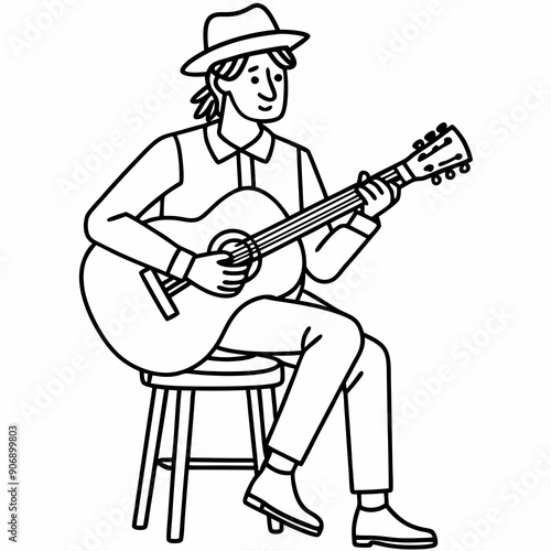 A musician playing guitar sitting on a chair vector