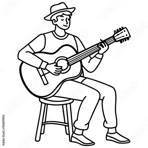 A musician playing guitar sitting on a chair vector