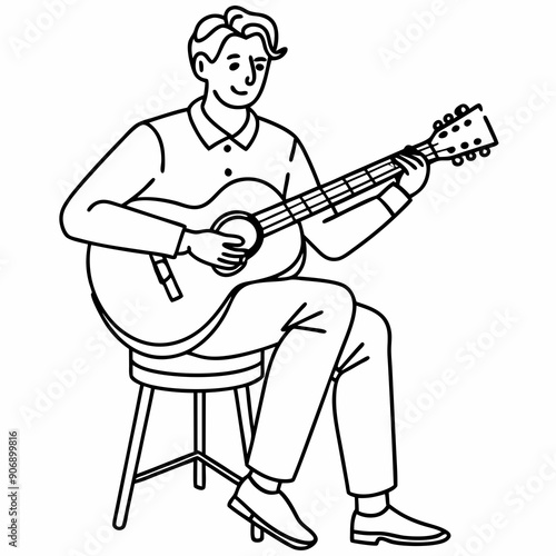 A musician playing guitar sitting on a chair vector