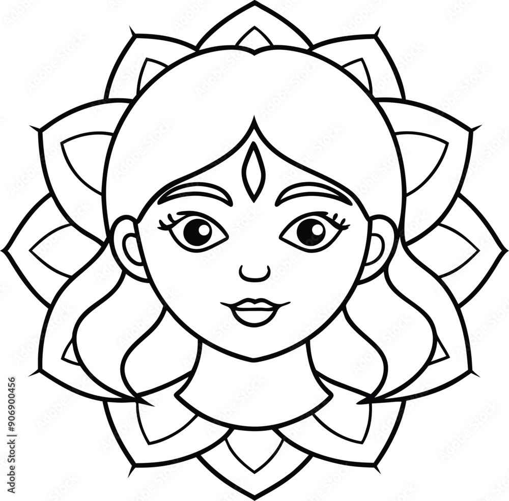 Kids Friendly Girl Head Coloring Page Simple Line Art with Geometric Flower Mandala Kids Friendly Girl Head Coloring Page Simple Line Art with Geometric Flower Mandala