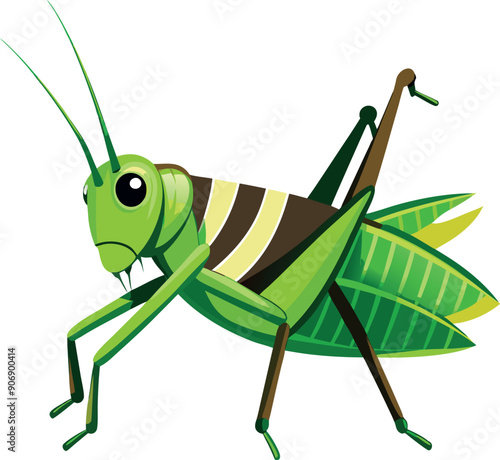 Green Grasshopper Vector in Minimalist Flat Design