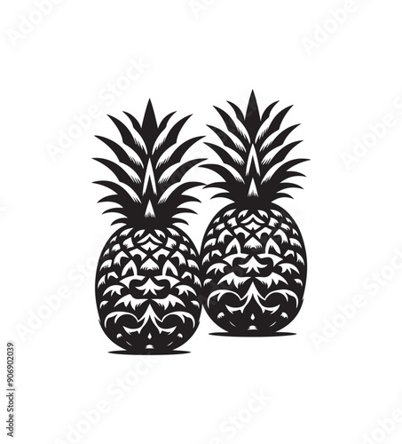 Pineapple fruits silhouette vector,black and white color