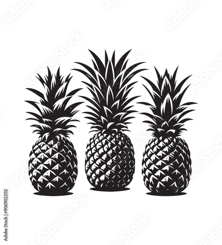 Pineapple fruits silhouette vector,black and white color