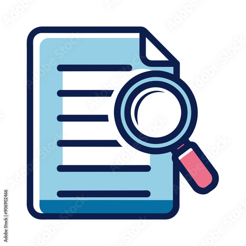 High-Quality Document Icon with Magnifying Glass Vector Illustration