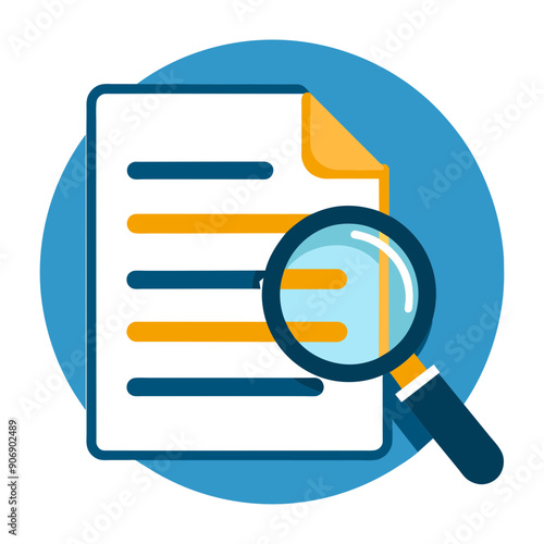 High-Quality Document Icon with Magnifying Glass Vector Illustration