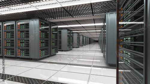 Plakat Data center server room interior. 3d illustration