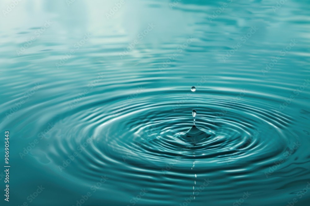 Serene Water Ripple with Droplet in Turquoise Background for Relaxation & Meditation Serene Water Ripple with Droplet in Turquoise Background for Relaxation & Meditation