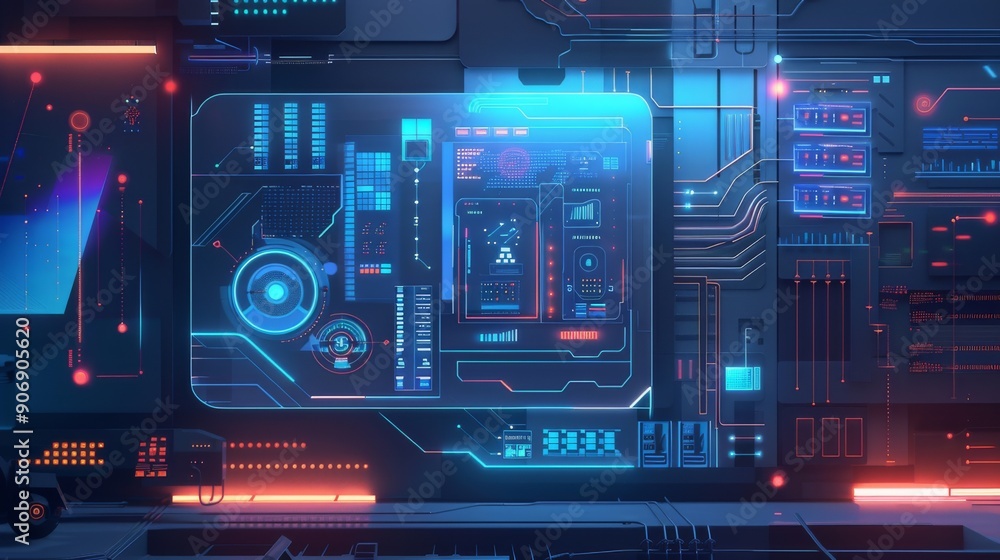 Futuristic Interface with Neon Lights. Futuristic Interface with Neon Lights.