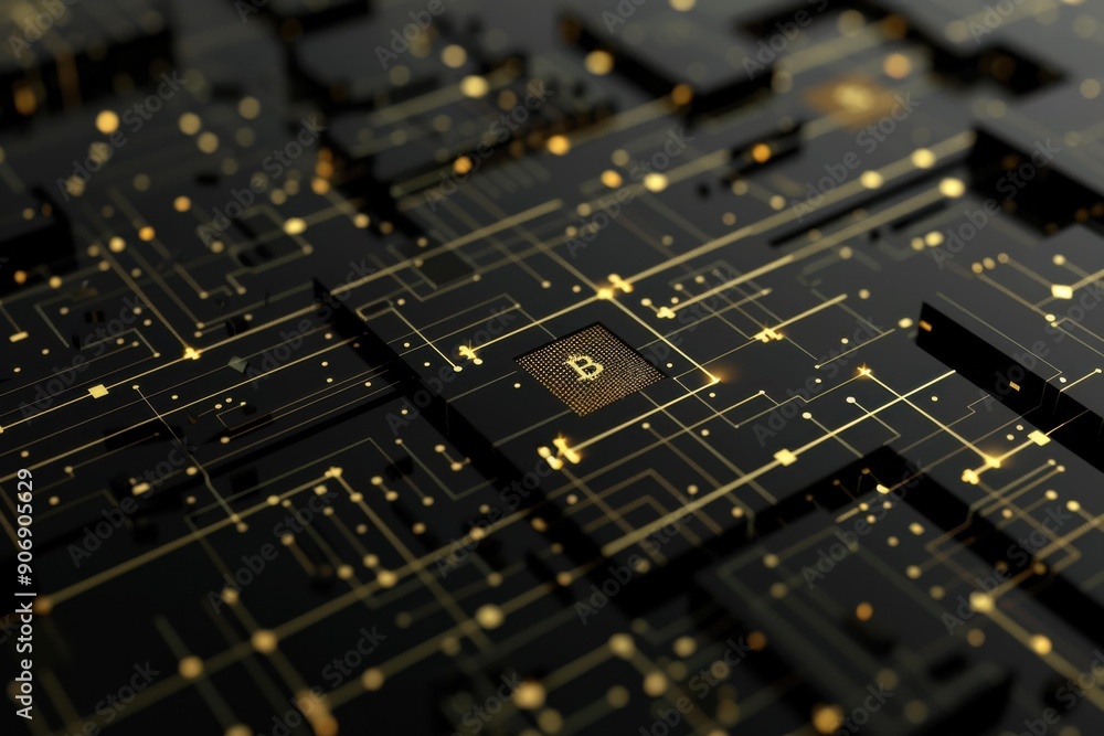 Futuristic Black Gold Blockchain Technology Circuit Board - Cryptocurrency & Fintech Futuristic Black Gold Blockchain Technology Circuit Board - Cryptocurrency & Fintech