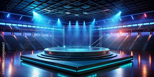 Podium hologram neon light arena platform AI-Generated Content
