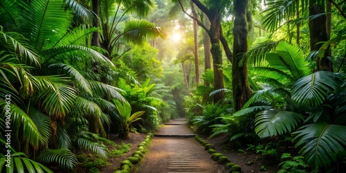 A path in a lush tropical forest Generative By AI © boxcs