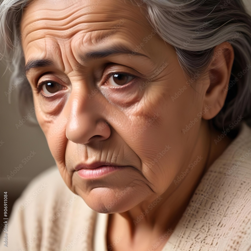 Elderly depressed Hispanic woman with a sad expression Elderly depressed Hispanic woman with a sad expression