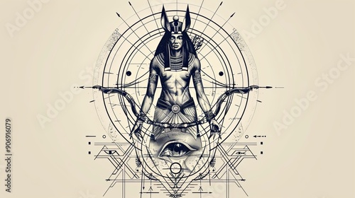 Wallpaper Mural tattoo art line, illustrated in illustrator, perfect generation without design errors, pure white and clean background, A geometric and realistic style tattoo, featuring a combination. Torontodigital.ca