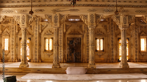 India, Madhya Pradesh, Shivpuri, Beautiful Intrior Architecture of Madhav rao Scindia Chhatri or Cenotaph, 17th Century Hindu and Mughal Architecture. photo