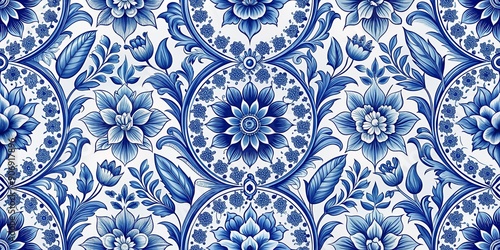 Delft blue dutch seamless pattern Floral blue seamless pattern Vintage dutch tile decor AI Generative