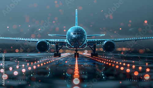 Smart digital airplane, artificial intelligence in aviation technology. flight navigation, safety protocols, and fuel efficiency. air travel design