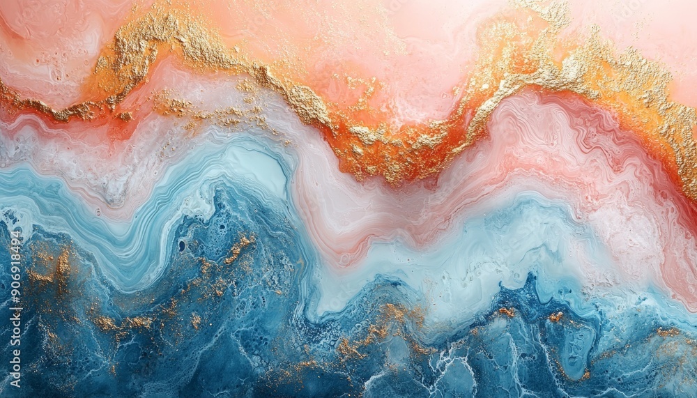 Fototapeta premium Abstract Swirls of Blue, Pink and Gold.