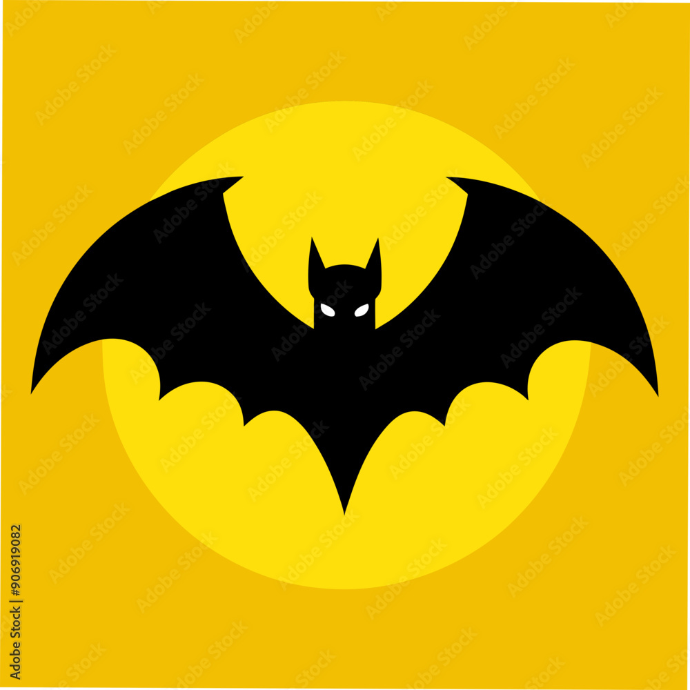 Eye-Catching Yellow Background with Bold Black Bat Center Design Eye-Catching Yellow Background with Bold Black Bat Center Design