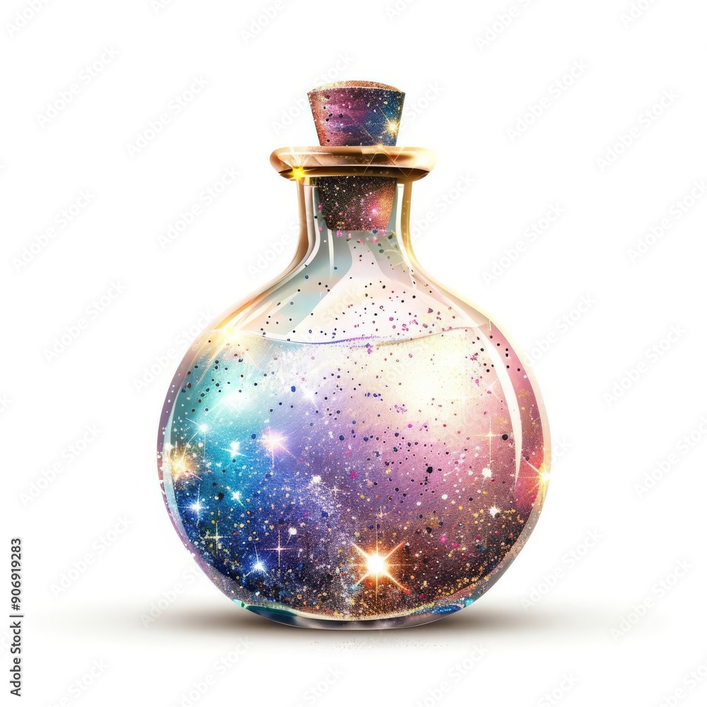 A potion of power with sparkles, enchanted element, whimsical style, glittering effect, isolated on white background A potion of power with sparkles, enchanted element, whimsical style, glittering effect, isolated on white background