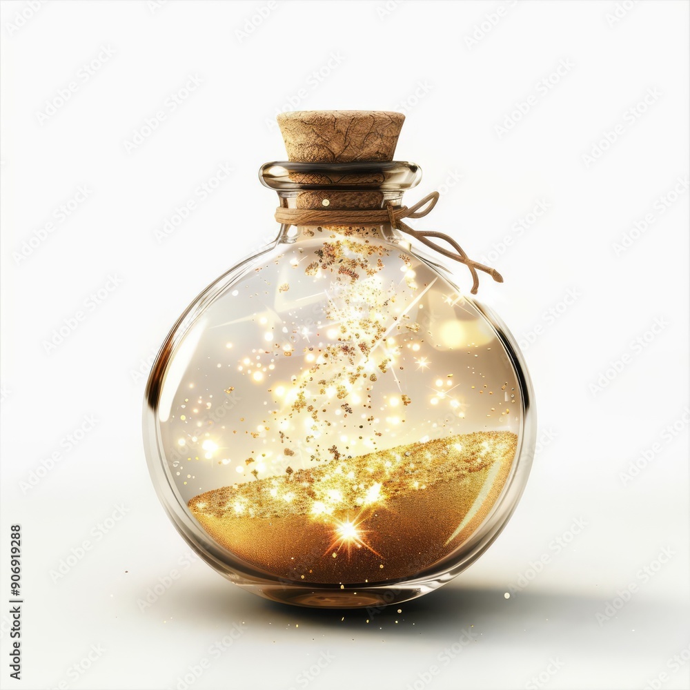 A potion of power with sparkles, enchanted element, whimsical style, glittering effect, isolated on white background A potion of power with sparkles, enchanted element, whimsical style, glittering effect, isolated on white background