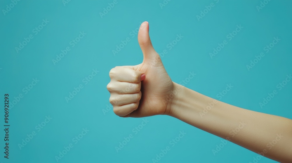 A Hand Gesturing Thumbs Up Against a Blue Background A Hand Gesturing Thumbs Up Against a Blue Background