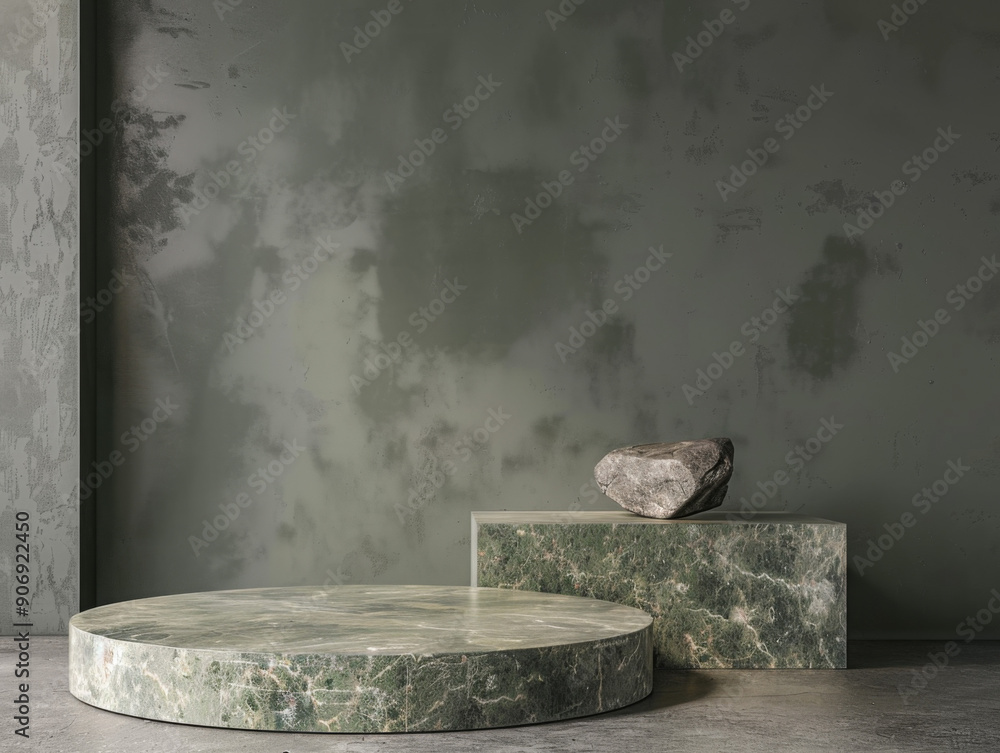 Stone and Marble Platforms on a Green Concrete Wall Stone and Marble Platforms on a Green Concrete Wall