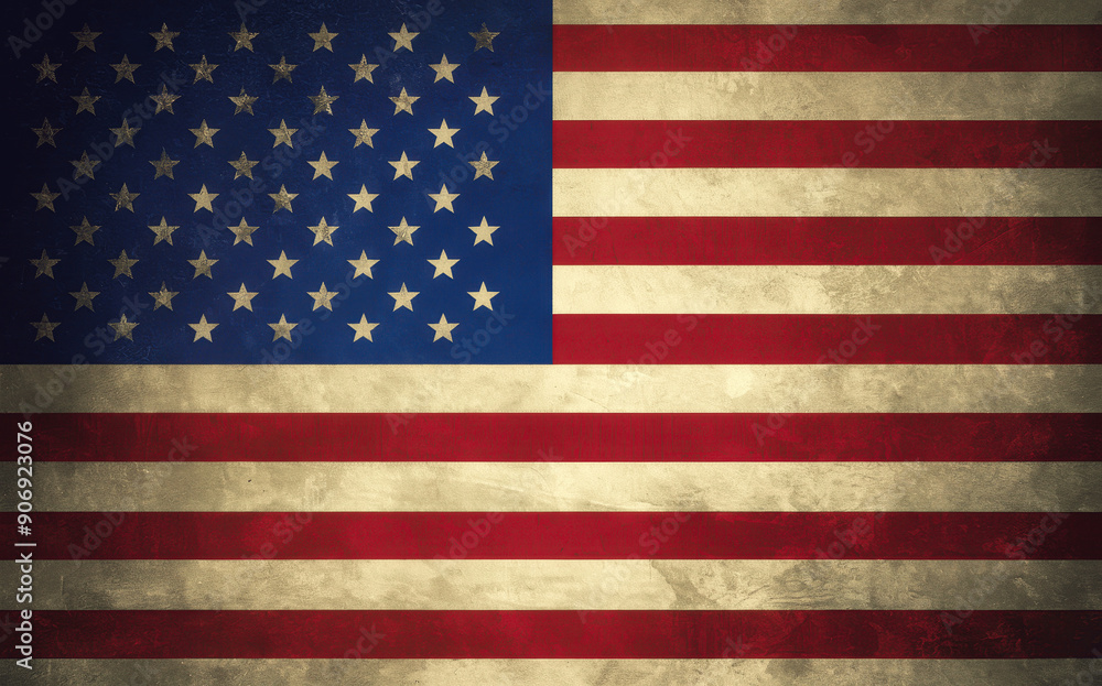 Fototapeta premium Old American Flag With Faded Colors Displayed Against A Textured Background