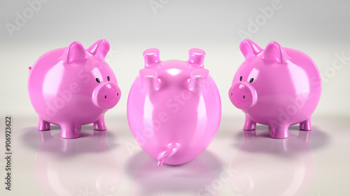 Drei pinke Sparschweine, das in der Mitte liegt auf dem Rücken