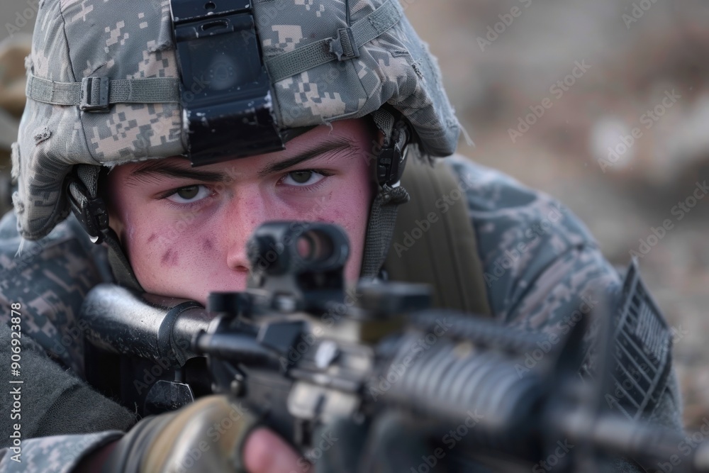 A soldier stands at attention, ready to defend their country with honor and bravery A soldier stands at attention, ready to defend their country with honor and bravery