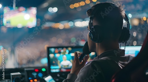 Sports Commentator Broadcasts Live Game