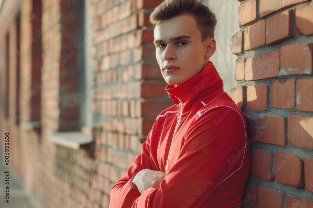 Fototapeta premium a young sporty man in color sports suit, weight loss concept